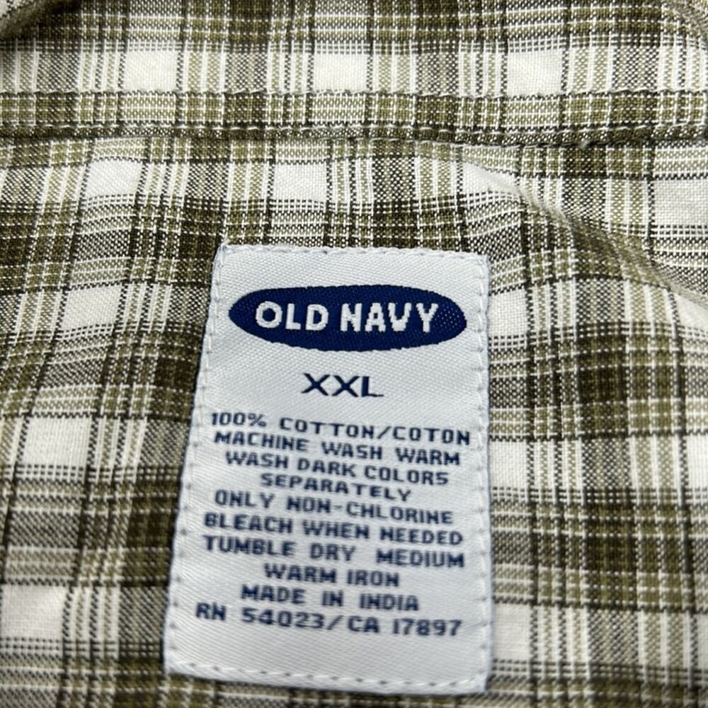Old Navy Men's Casual Green & White Plaid Short Sleeve Button Shirt size XXL - Picture 10 of 11